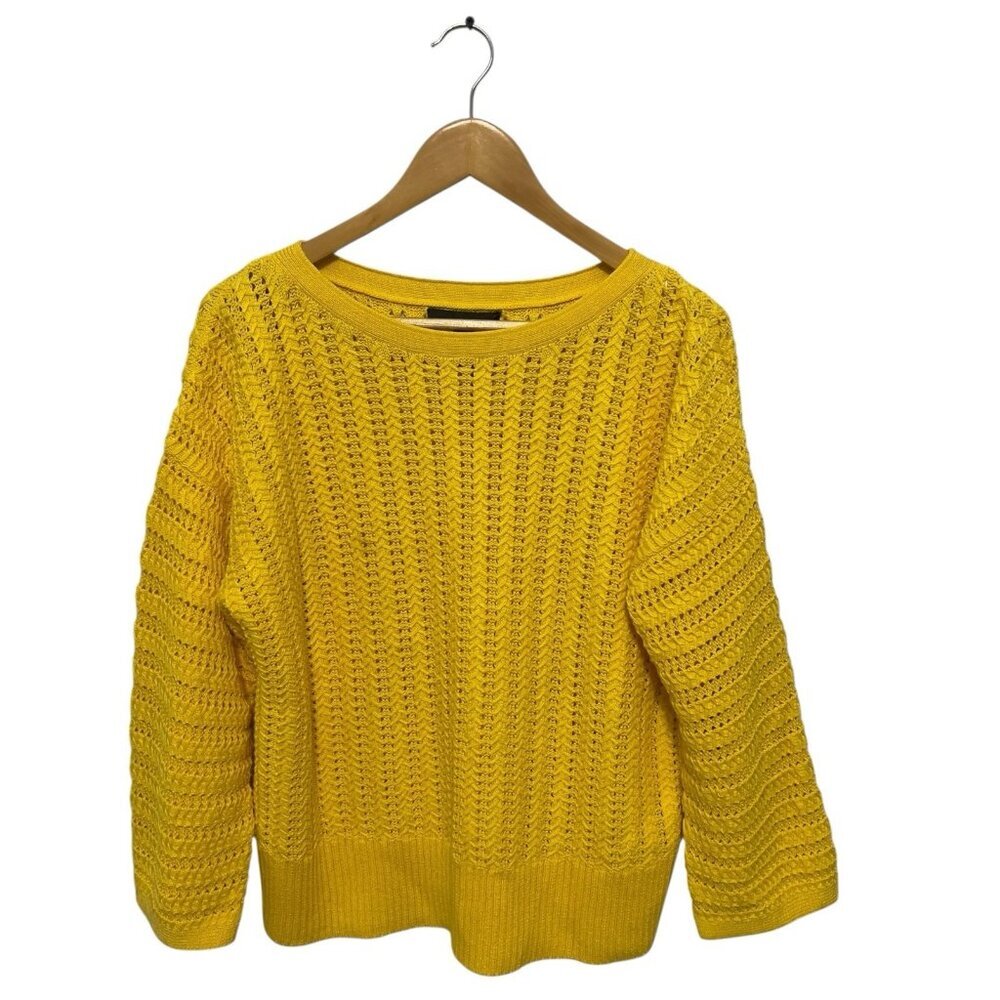 St John Collection Cotton Sweater L Yellow Knit Pullover